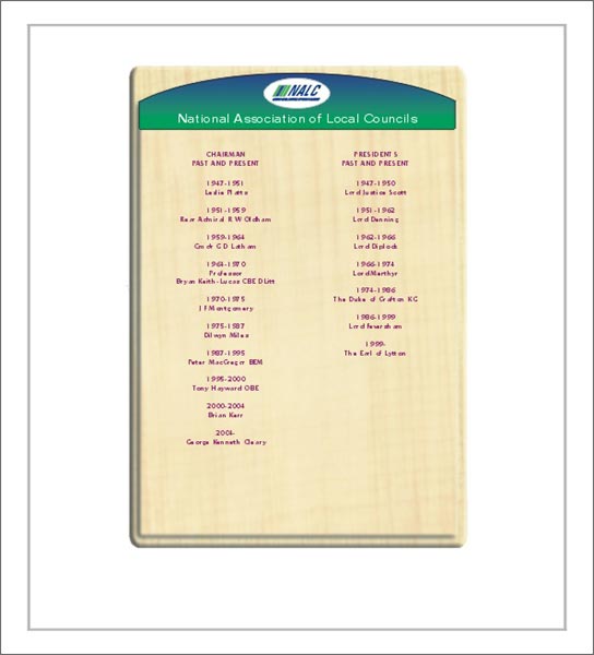 This glass honour board has a woodgrained  aluminium base to support the glass, the honour board is portable