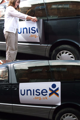 Magnetic sign being attached to this vehicle