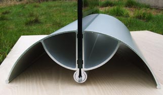 A closer view of the sturdy aluminium base that supports the sheet glass or acrylic