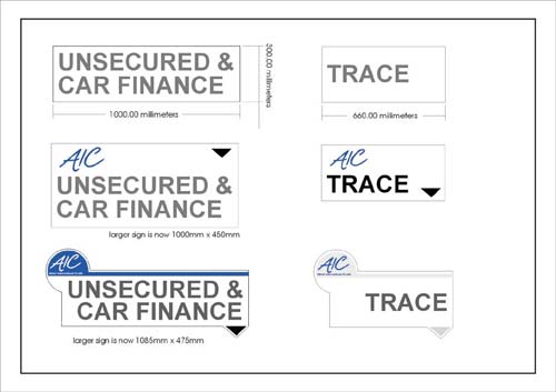 scale drawing to demonstrate alternative suspended office signs