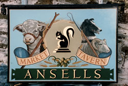 Stainless steel pub hanging sign at  
the Market Tavern in Brecon, South Wales